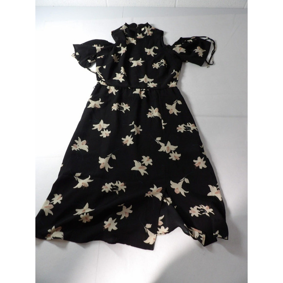 June & Hudson Dress Cold Shoulder Large Black Floral Midi Keyhole Sundress - Picture 6 of 15